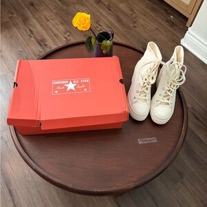 Converse Cream High Top Sneakers with Red All Star Box